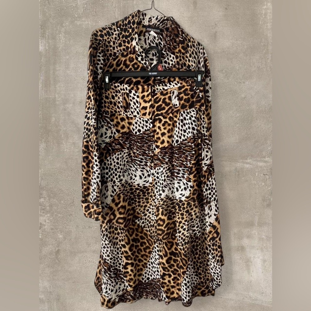 John Roberts Leopard Print 2 Piece Set Skirt & Button Up Top Matching Set